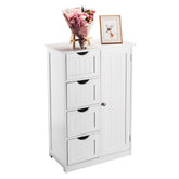 HAOYYE Single Door Bathroom Storage Cabinet with Four Drawers, White, Space-Saving Modern Design, Durable Construction, Easy Assembly, Perfect for Organizing Toiletries and Bathroom Essentials